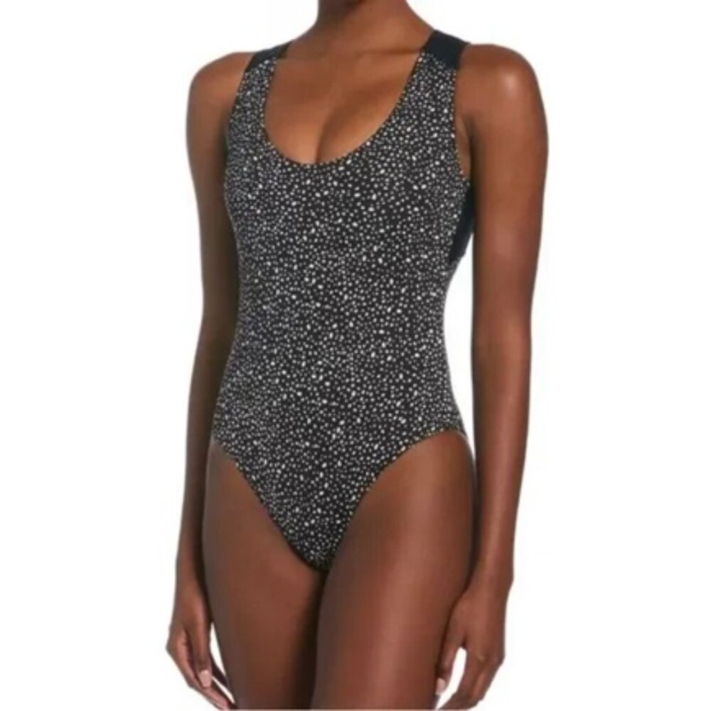 Nike Swim Water Dots Keyhole Back One-Piece Beach Vacation Summer Swimsuit Sz L